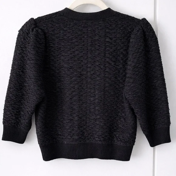 Zara Textured Cropped Cardigan Sweater – Black Puff Sleeve – Silver Buttons – M - Picture 6 of 8